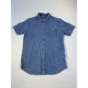 Obey Worldwide Denim Shirt Mens Medium Blue Short Sleeve Button‎ Down Cotton